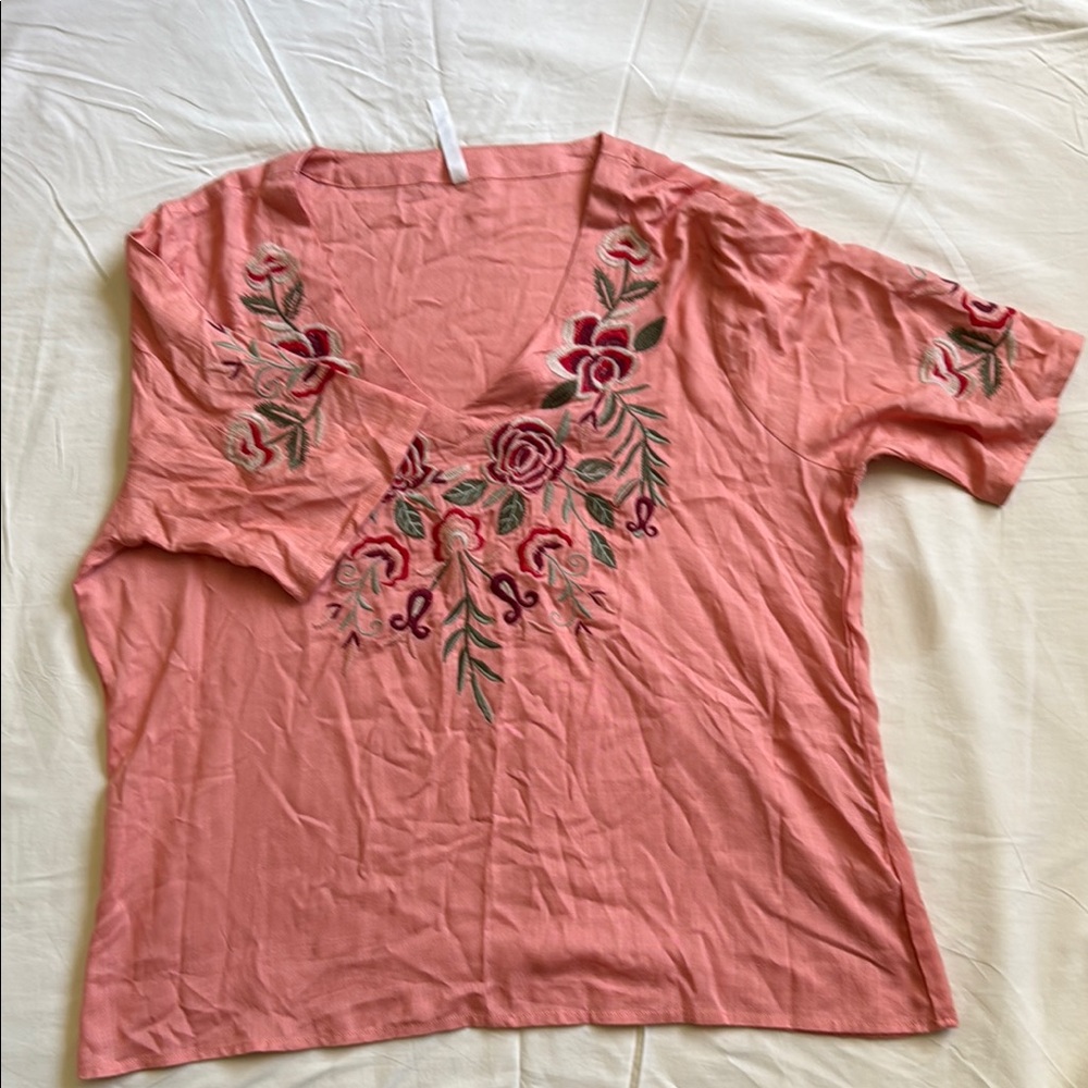 Embroidered Pink Floral Women's Top